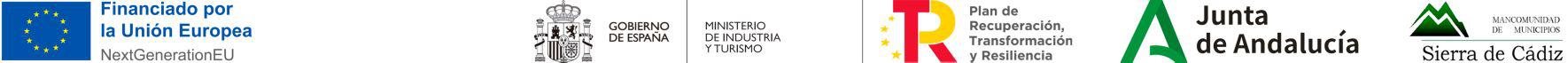 Financiado por la Union Europea · Gobierno de Espana · Ministerio de Industria y Turismo · Plan de Recuperacion, Transformacion y Resiliencia · Junta de Andalucia · Mancomunidad Sierra de Cadiz